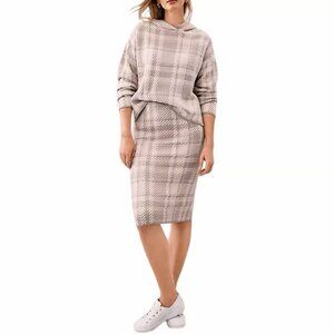 ANN TAYLOR Plaid Hoodie Sweater S Pencil Skirt Set Gray Lilac Petite SP S P